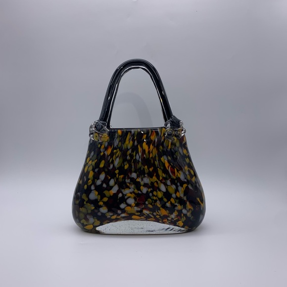 Vtg. Murano Style Mouth Blown Block Cut Handbag Purse Sculpture Or Flower Vase - Picture 2 of 14